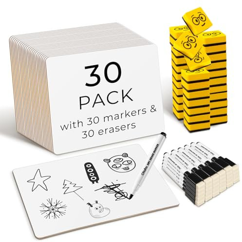 Ohuhu Whiteboard Klein A4, Doppelseitige Mini White Board mit Stiften und Radiergummis, Trocken Abwischbare, Tragbares, für Schüler, Schule, Heim Büro (30 Pack Whiteboard Set - Double Blank)
