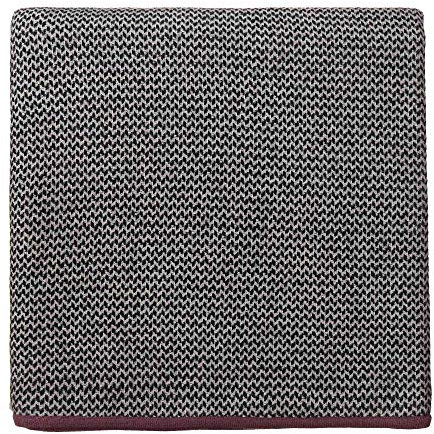 URBANARA Kaschmirdecke Foligno, gewebte Decke 140x200 cm aus 100% Kaschmirwolle mit Zickzack-Muster und schmaler Kontrastborte, frei von jeglichen Schadstoffen, Schwarz/Creme/Himbeerrosé