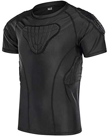 DGYAO Padded Compression Shirt Top Rib Back Protector Tee shirt Underware for Rugby Football Cycling Tennis Youth Boys Black Large