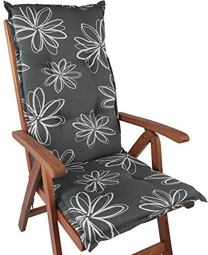 DILUMA Hochlehner Auflage Naxos für Gartenstühle 118x49 cm Blume Schwarz - 6 cm Starke Premium Stuhlauflage mit Komfortschaumkern - Sitzauflage Made in EU