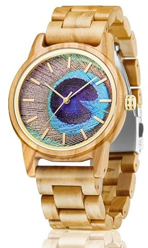 MUJUZE Herren Holzuhr mit Japanischem Uhrwerk – Analog Quarz Armbanduhr mit Leuchtzeigern – Holzarmbanduhr für Männer – Geschenkidee (MUJUZE07 Olive)