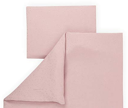 KraftKids Bettwäsche-Set Musselin goldene Punkte auf Rosa aus Kopfkissen 80 x 80 cm und Bettdecke 140 x 200 cm, Bettbezug aus Baumwolle, handgearbeitete Bettwäsche gefertigt in der EU
