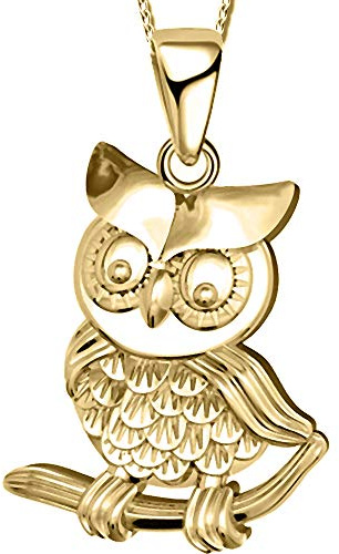 FANTASTIC NAILS COSMETIC COLLECTIONS Damen goldene Eule Halskette mit Anhänger echt 925 Sterling Silber Gold Geschenk Idee beste Freundin Frauen Mädchen A118 + Organzabeutel 45cm