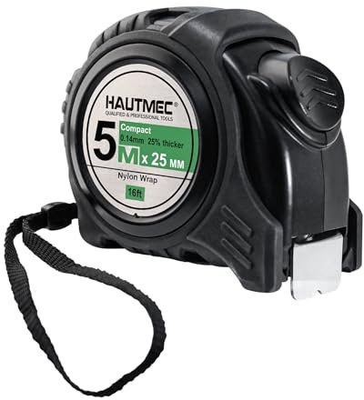 HAUTMEC 5m Tape Measure Metric & Imperial Measuring Tape, Auto-Lock with Nylon Coated Blade & Rubber Case, High Contrast Easy Read for Low Light, for Construction, woodworking, DIY HT0100