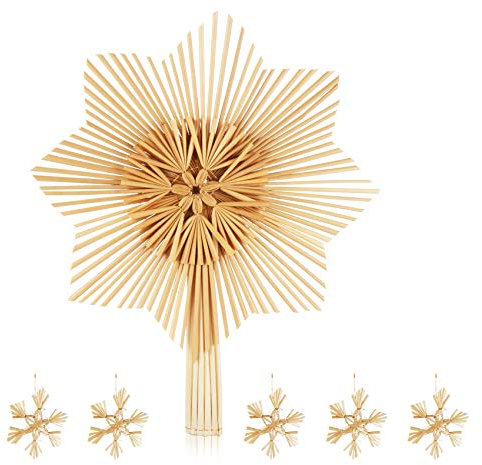 ilauke Baumspitze 25 cm Christbaumspitze aus Natürlichem Stroh Weihnachtsbaumspitze Stern für Weihnachten, Tannenbaumspitze für Ihren