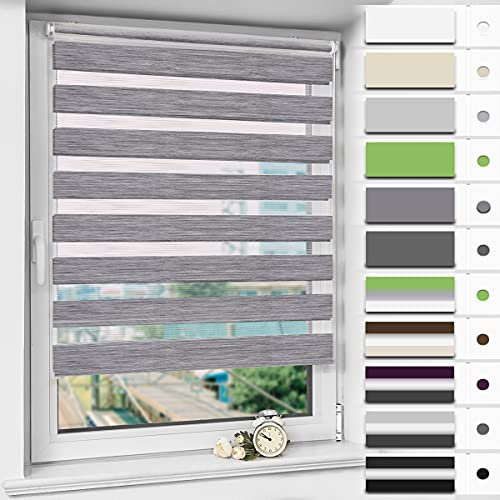 Magiea Doppelrollo Klemmfix ohne Bohren & mit Bohren, Marmor Grau B60 x H120 cm Stoffbreite 56 cm, Klemmrollo lichtdurchlässig und Blickdicht, Fensterrollo Sonnenschutzrollo für Fenster