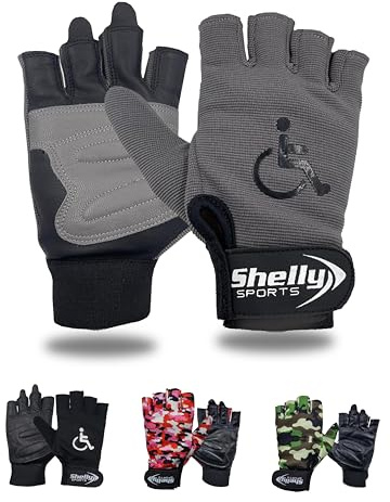 Shelly - Guantes para silla de ruedas, de piel auténtica, transpirables, acolchados, sin dedos, con mango antideslizante, ligeros
