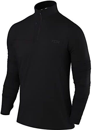 TCA Haut Running Homme Hiver - Vetement Sport Homme Manches Longues - Quickdry Fusion Pro avec Fermeture Éclair à Mi-Poitrine - Tenue pour Course à Pied et Jogging - Noir, L