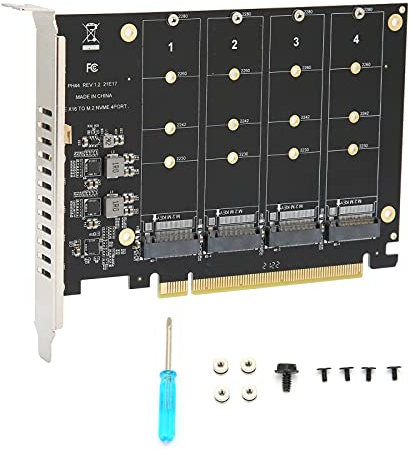 PCIE NVME Adapterkarte, 4 Port M.2 SSD NVME (M Key) zu PCIE X 4 Controller Konverter Erweiterungskarte(ph44)