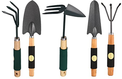 Angoily 5 Stücke Gartenwerkzeug Set Gardena Gartengeräte Edelstahl Gartenset Werkzeug Handkelle Pflanzkelle Gartenhacke Garten Handhacke Wurzelhacke für Rasen Unkraut Entferner Gartenarbeit