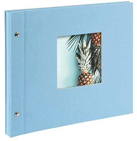 goldbuch 26729 Schraubalbum Bella Vista Himmelblau, Fotobuch 30 x 25 x 2 cm | Erweiterbares Fotoalbum mit Bildausschnitt, hellblauem Leineneinband, 40 schwarzen Seiten & Pergamin, Made in Germany