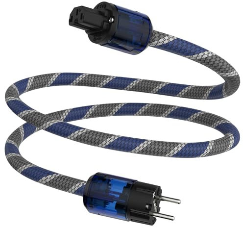 Tertullus HiFi High End Netzkabel C15 Stromkabel HiFi Audio kaltgerätekabel Mit Schukostecker & Kaltgerätestecker (P037 Blaugraues Netz, 2m)