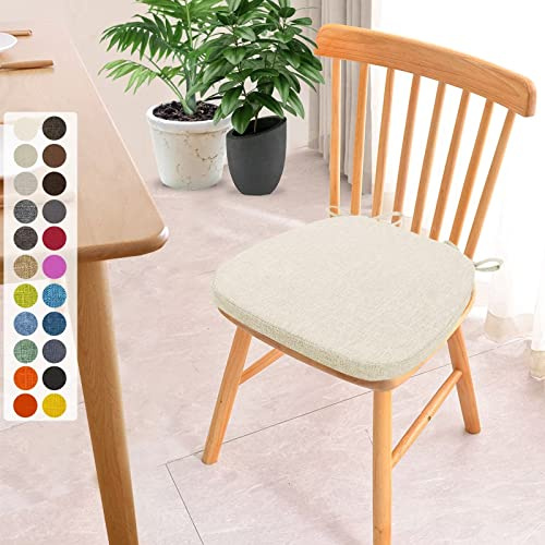 1er Set Stuhlkissen 40x38x5cm mit Bändern,Waschbare Sitzkissen Rutschfest,Stuhlauflage Stuhlpolster Sitzkissen,Abnembar Bezug Mit Reißverschluss,Ideal für Zuhause Büro Küche Esszimmer,Cremeweiß