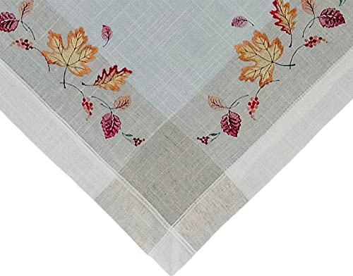 matches21 HOME & HOBBY Tischdecke Melina 60 x 60 cm Herbststickerei Mitteldecke Blättermotiv Leinenoptik Landhausstil