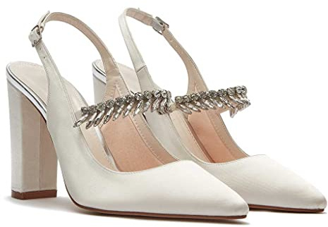 Rainbow Club Glittriga Slingback bröllopsskor, spetsig tå, blockklack, 7 elfenben, Elfenben, 40 EU