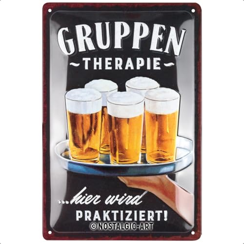 Nostalgic-Art Retro Blechschild, 20 x 30 cm, Gruppentherapie – Bier – Geschenk-Idee für Bier-Fans, aus Metall, Vintage Design mit Spruch, Blechschilder Sprüche, Bier-Deko | aus Metall, Vintage Design, Blechschilder Sprüche, Bier-Deko, Geschenk-Idee für den Biergarten
