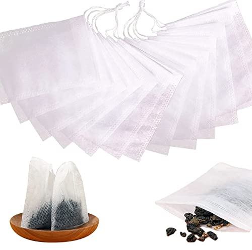 JEOPKO Disposable Tea Filter Bags,100 pcs Tea Bags Empty with Drawstring Paper for Loose Tea for Tea, Cooking, Soaking Medicinal Liquor, Tea Coffee Filter, DIY Carft Spices Storage