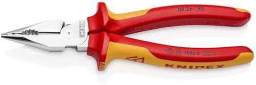 KNIPEX Needle-Nose Combination Pliers Chrome-Plated Insulated with Multi-Component Grips, VDE-Tested 185 mm, 08 26 185