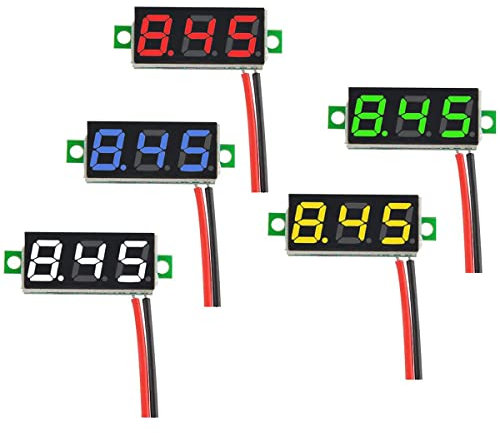Greluma 5 Stück 0,28 Mini Digital DC Voltmeter, Zweileiter 2,5 V-30 V Mini DC Voltmeter Spannungsprüfer Meter - 5 Farben