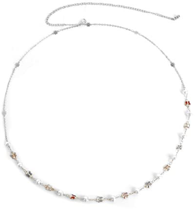 Stfery Bauchkette Silber Schmetterling, Körperketten für Frauen Taillenkette Minimalistische Blumenperle 90cm Legierung