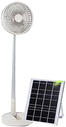 Buhelyc Standing Fan with Portable Solar Panel, 6 Telescopic Foldable Oscillating Pedestal Fan Rechargeable, 3 Speeds, Quiet Usb Floor Fan, Dc Motor, for Outdoor Home Dormitory Camping Fishing