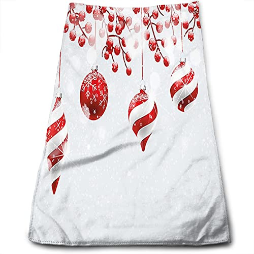 Toallas de baño navideñas para baño, Ramas de Bayas de Acebo, Nieve Suave y Absorbente de Secado rápido, Rojo Blanco 15x27 Pulgadas