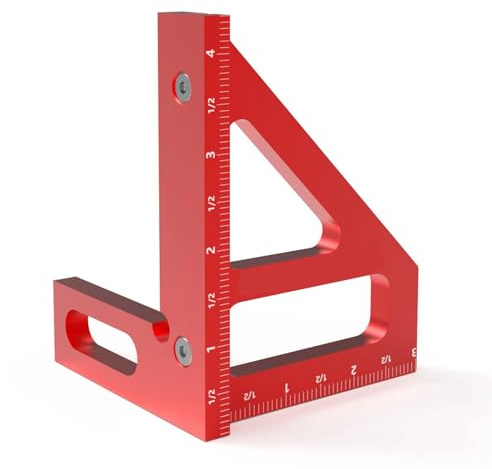 3D Multi Winkelmesslineal, 45 90 Grad Winkelmessgerät 1/16 Zoll Genauigkeit Gehrungsdreieck Lineal abnehmbar Holzbearbeitung Winkelmesser für runde Materialien, 3D Werkstücke (Rot)