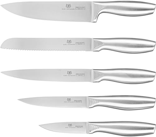 KARL HAUSMANN Set Couteaux de Cuisine - Ensemble 5 Pièces Acier Inoxydable - Couteau Tranchants Professionnels - Couteau Cuisine Professionnel - Set Couteaux de Cuisine Professionnel - Idéal Cuisinier