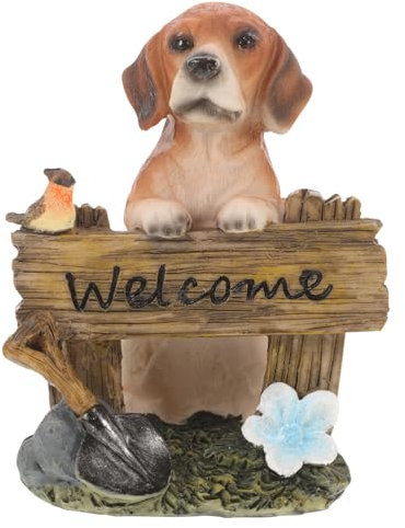 Happyyami Garten-Hunde-Willkommensstatue Willkommens-Welpenfigur Handbemalte Realistische Tierskulptur Für Terrasse Rasen Gartendekoration Einweihungsgeschenk