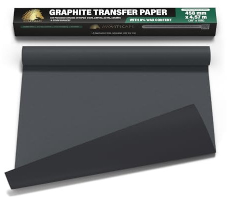 MyArtscape Graphit-Transferpapierrolle, schwarzes gewachstes Kohlepapier, 45,7 cm x 4,5 m, Transferpapierrolle, Graphitpapier