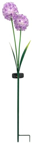 Solarlampe Allium LED Außen Gartendeko 2 Blüten lila - Gartenstecker Solar Blumenstecker Beleuchtung Deko für draußen Garten Balkon - Wetterfeste Solarleuchte Hortensie Gartenfigur Blume