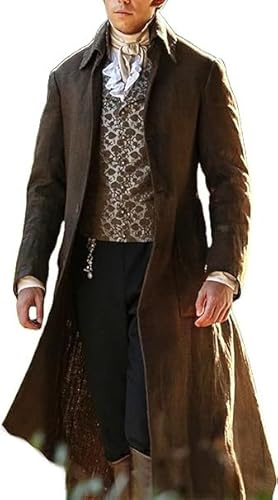 A&M Express lång kappa i bomull för män – ledig brun trenchcoat, Brun, S
