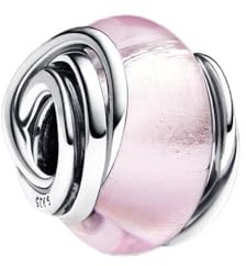 Wedanor Charmes Verre de Murano Rose enveloppant Charmes pour Bracelets - Charms de Perles ajourées en Argent Sterling 925, charmes pour Bracelets et Colliers pour Femmes