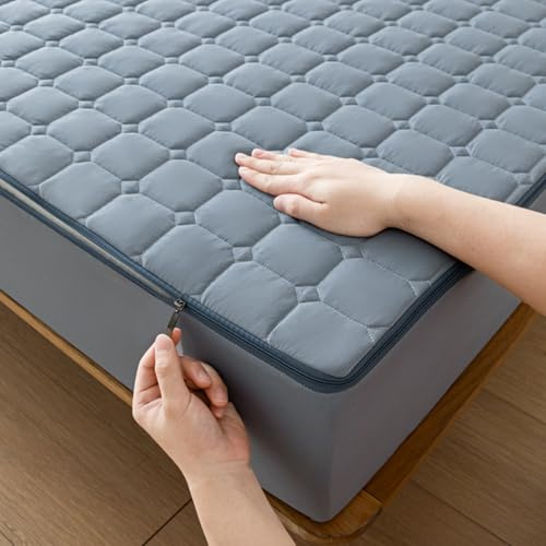 Coprimaterasso Trapuntata con Cerniera 160x190 Personalizzabile Fodera Sacco Materasso Matrimoniale/Singolo Lenzuolo Imbottito Tutto Incluso Copri Proteggi Materasso Topper Lavabile(160x190+20cm,Blue