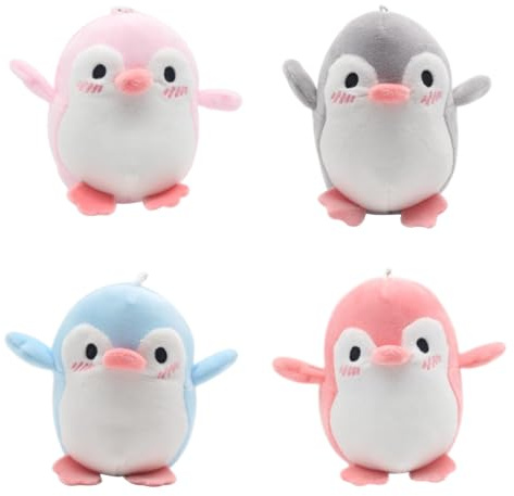 4 Pcs Small Stuffed Animals - Penguin Plush Animal Toy with Bead Chain, Mini Animal Plush Toy, Penguin Pendant for Christmas Party Favors, Award Goodie Bag Fillers (12cm)