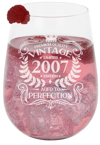 19th Birthday Gift Vintage 2007 Aged to Perfection Engraved Large Gin Glass Present for 19 Year Old Etched 590ml Stemless Gin Glass