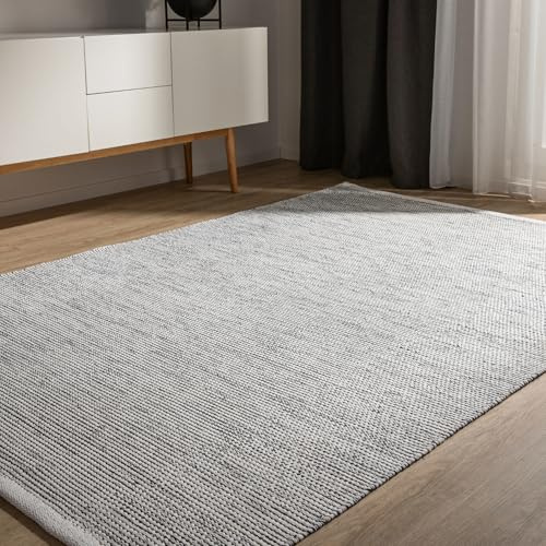benuta Basic handgewebter Baumwollteppich Ron - Beige/Schwarz 120x170 cm - Handwebteppich aus 100% Baumwolle - Style: Uni, Minimalistisch, Natural Living - Pflegeleicht für Wohnzimmer Schlafzimmer