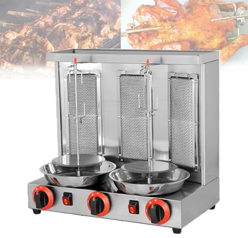 LwiftGal Machine De Barbecue à Gaz en Acier Inoxydable, RôTissoire Verticale Commerciale pour Poulet, Barbecue à Brochette à Gaz Rotatif Automatique, Chauffage Uniforme,Silver-L