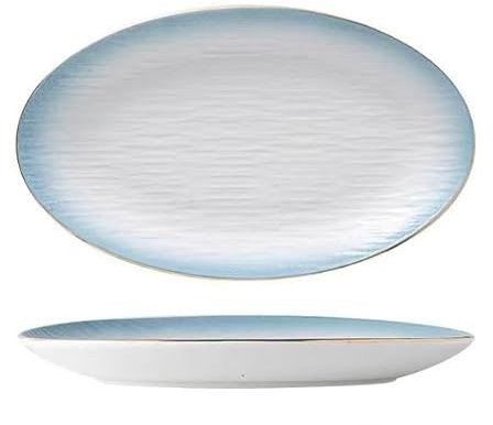 Oval Plates,Creative Double Ear Fish Plate Household Large Oval Retro Steamed Fish Dish Ceramic Plate(Large)