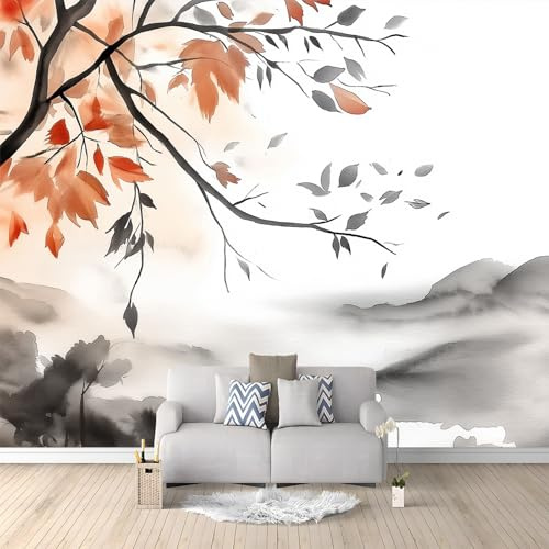Générique Papier Peint Panoramique Oiseau De Branche De Feuilles D'Automne 500x280 cm Papier Peint Photo Mural Intissé, Poster Tapisserie Mural Personnalisé 3D Pour Salon Chambre Décoration Murale