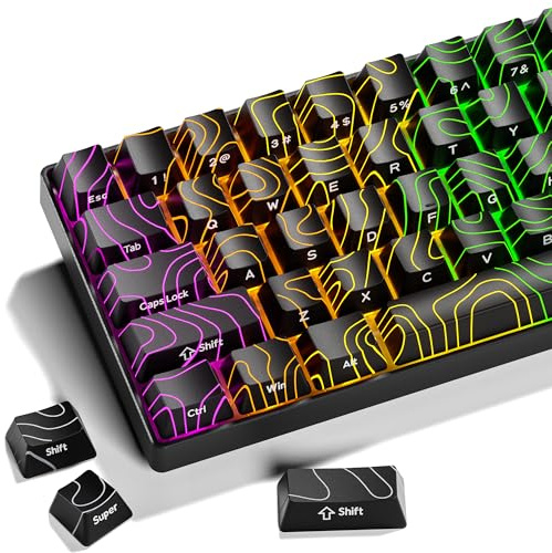 GMKWTL XVX Black Keycaps, Doubleshot PBT Keycap Set, Backlit Topographic Keyboard Keycaps OEM Profile Compatible with 60% 65% 75% 80% 96% 100% Mechanical Keyboards-Only Key caps