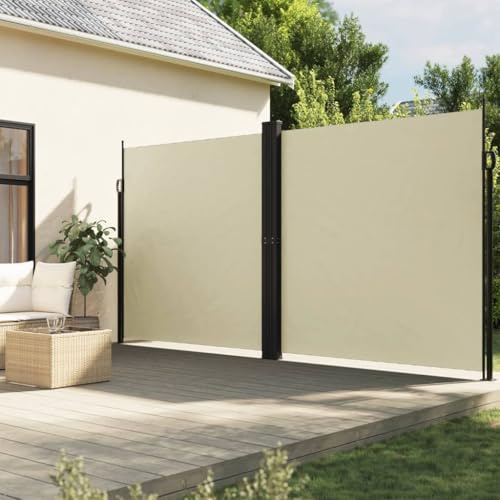 Festnight Doppel Sichtschutz Garten 200x1000 cm Seitenmarkise Ausziehbar Sonnenschutz Windschutz Terrasse Doppelseitenmarkise Sichtschutz Doppelmarkise Balkon Seitenwand Außen Creme