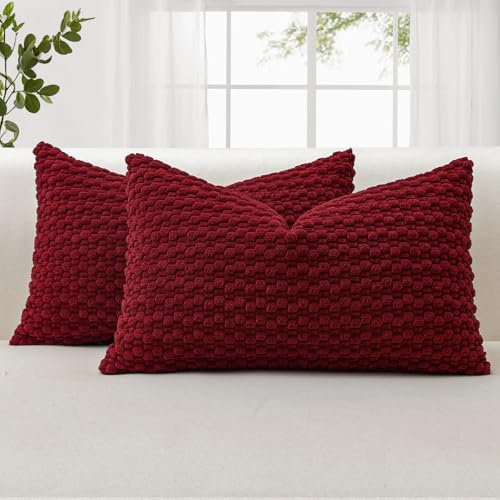 JOTOM 2er Set Cord Kissenbezüge, 3D Bubble Texture Boho Zierkissenbezug Dekorative Sofakissen Dekokissen Kordsamt Kissenbezug Deko Kissenhülle für Couch Sofa Wohnzimmer (30x50cm, Burgund)