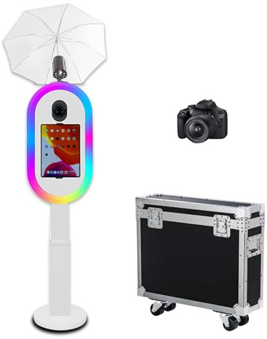 Photomaton compatible avec iPad 10,2 à 13 et appareil photo, avec lampe de poche et hauteur réglable, appareil photo reflex numérique pour location, fêtes de mariage, événements (blanc, photomaton +