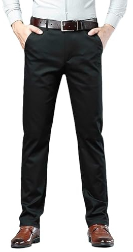 Pantalones de vestir de hombre con parte delantera plana de ajuste delgado, pierna recta, pantalones de trabajo, pantalones elásticos de negocios y casual, pantalones transpirables cómodos, chinos al