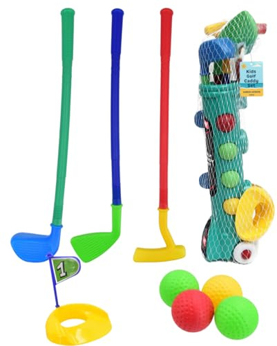 Electoys Kids Golf Caddy Set | Plastic Golf Clubs For Kids with Trolley and Balls | Toddler Mini Game for Garden | Junior Sports Toy | Outdoor Summer Garden Games Fun
