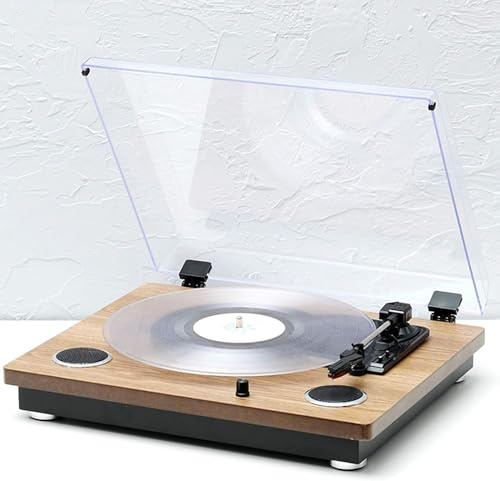 ZJFHEYUO Tocadiscos de Vinilo, Tocadiscos fonógrafo de transmisión por Correa de 3 velocidades, Tocadiscos con Amplificador de Fono y Altavoces Integrados, Compatible con Discos d