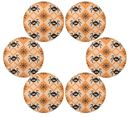 Set di 6 tovagliette rotonde in finta pelle con ragno nero per Halloween, riutilizzabili, per cena, porta platos para mesa, decorazioni di Halloween, 39,1 x 39,1 cm