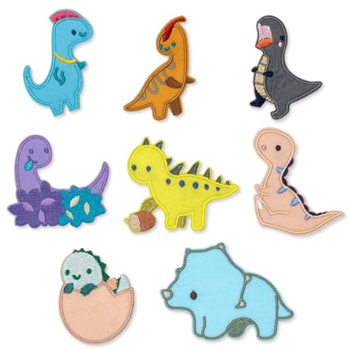 LARENNT Set Mit 8 Flicken Zum Aufbügeln Dino (Verschiedene Größen) | DIY Flicken Zum Aufbügeln Kinder, Dinosaurier Bügelflicken Kinder Für Kleidung, Jacken, T-Shirt, Jeans, Hüte und Rucksäcke