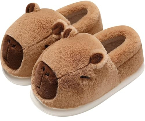Fituenly Kapbara-formade plyschtofflor, varma och fluffiga, för kvinnor och män, inomhusskor, mjuka bomullsskor med halkfri sula och stängd design (UK-4)